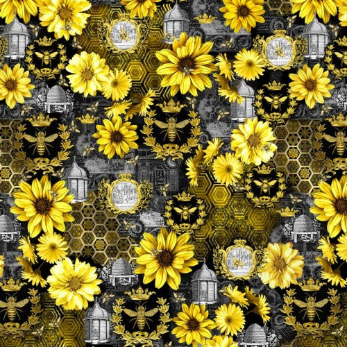 Timeless Treasures Sunflower Allover - BLACK