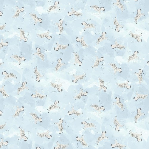 Timeless Treasures Cute Tossed Zebras Fabric  - SKY