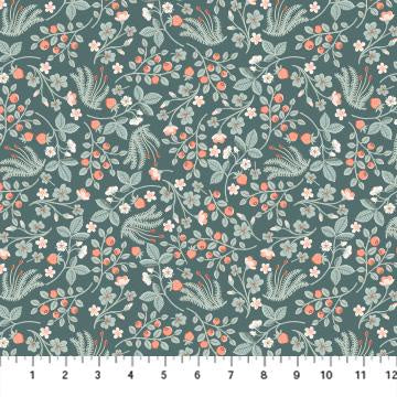 FIGO-  Festive Fauna Fabric -Wood Grain Aqua